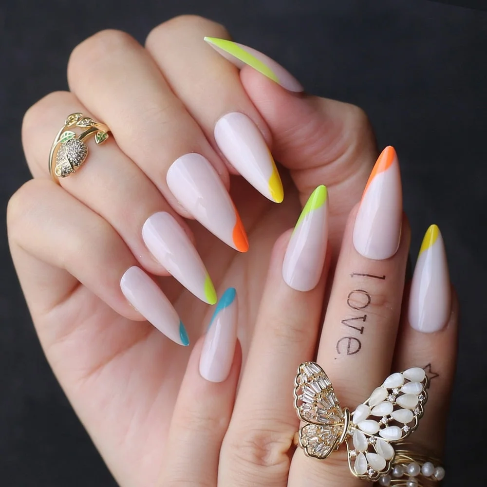 Gel Exquisite French Coffin Baby nude Acrylic nails salon 24pcs Baby pink Fake nails ballet UV glossy reuseull wholesale droship-Nail Inspo