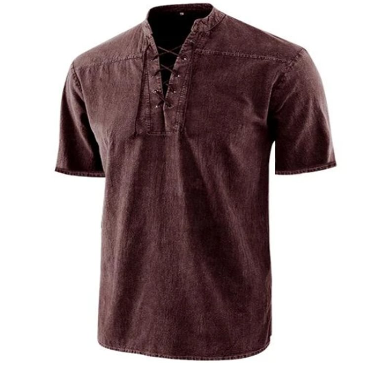 gheri mens hemp cotton lace up v neck grandad shirt