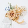 10PCS Retro Khaki Orange Caramel Wedding Catering Bridal Groom Guests Corsage Boutonniere Wrist Artificial Flower Bouquets