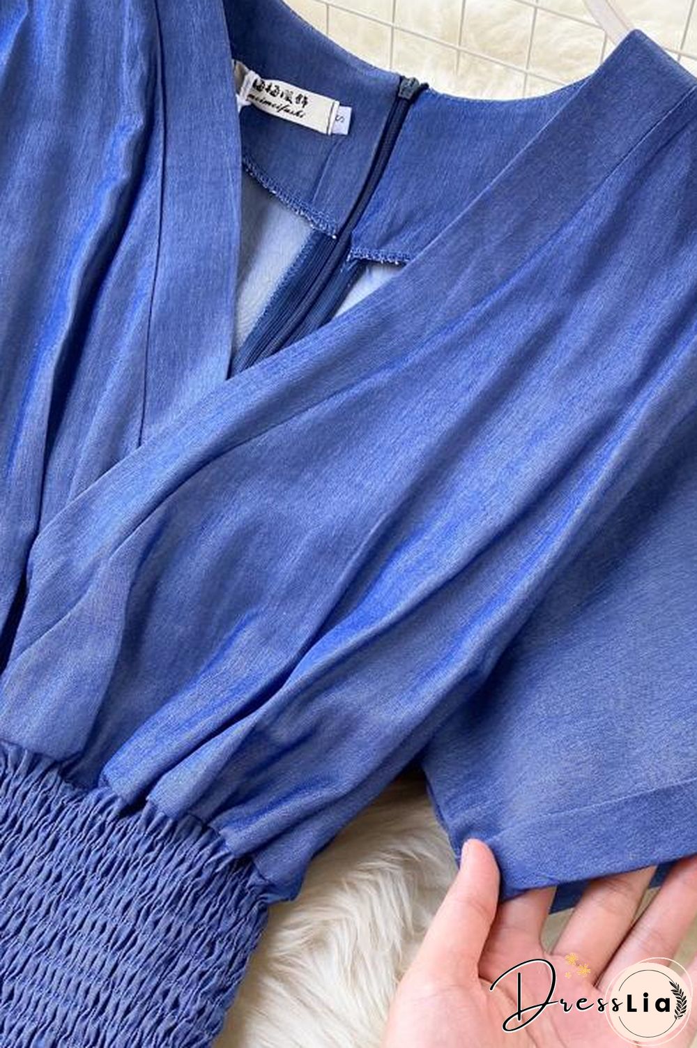 Elastic Waist  V Neck Denim Jumpusits