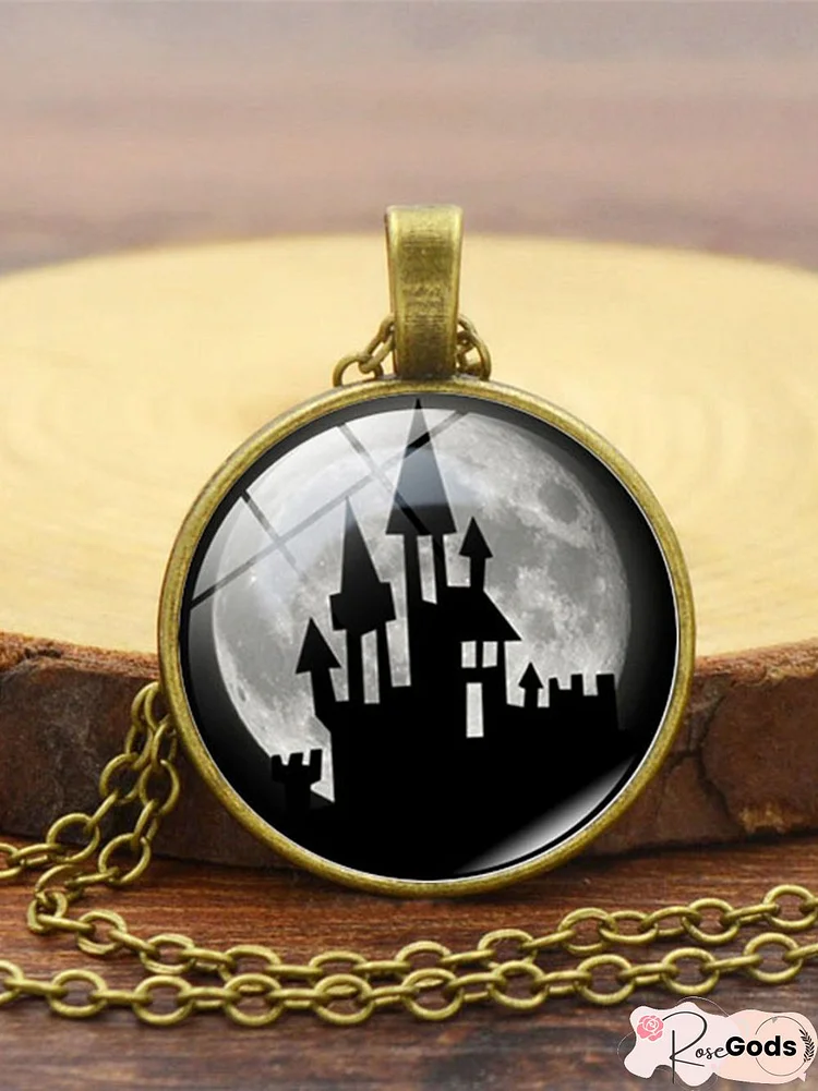 Halloween Castle Pattern Time Stone Luminous Necklace