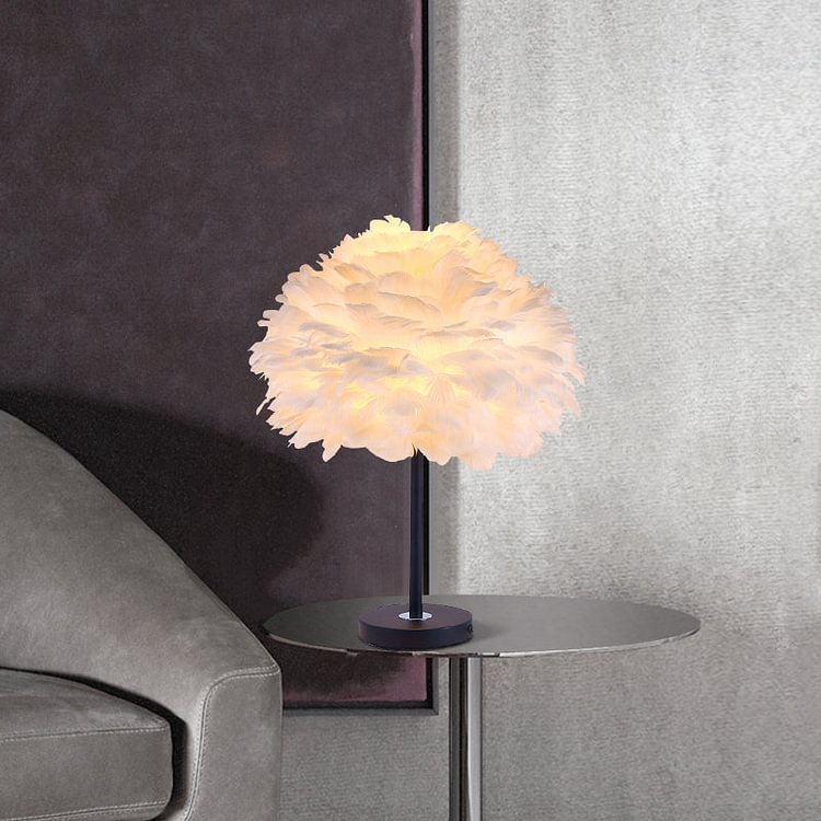 Minimalist 1-Light Table Lamp Flower Blossom Nightstand Light with Feather Shade