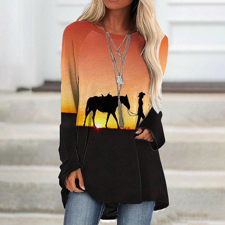 Vefave Western Tribal Day Print Long Sleeve Tunic