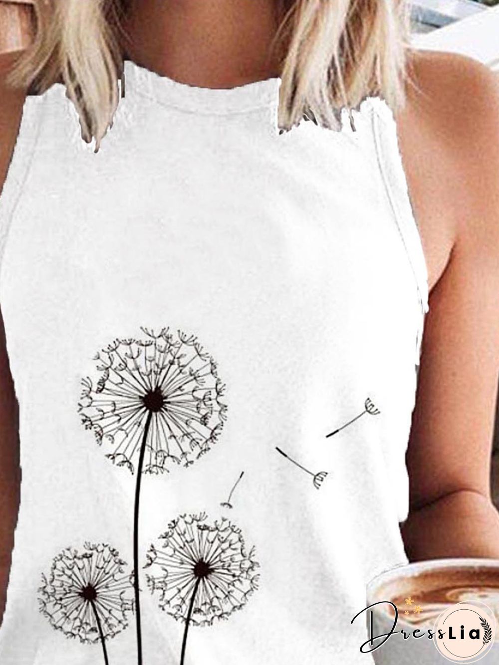 Crew Neck Plants Sexy Sleeveless Tops