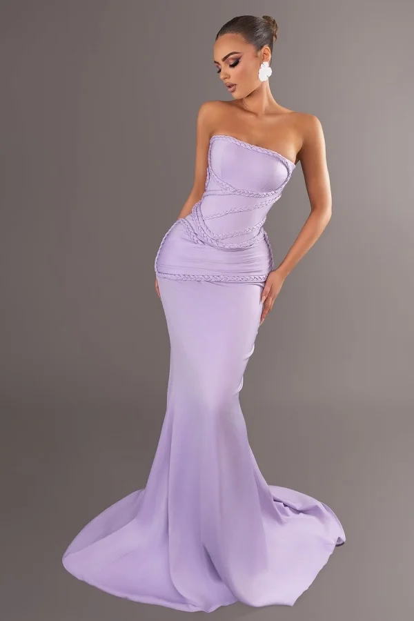 Lilac Strapless Mermaid Braiding Chic Prom Dress ZT0760