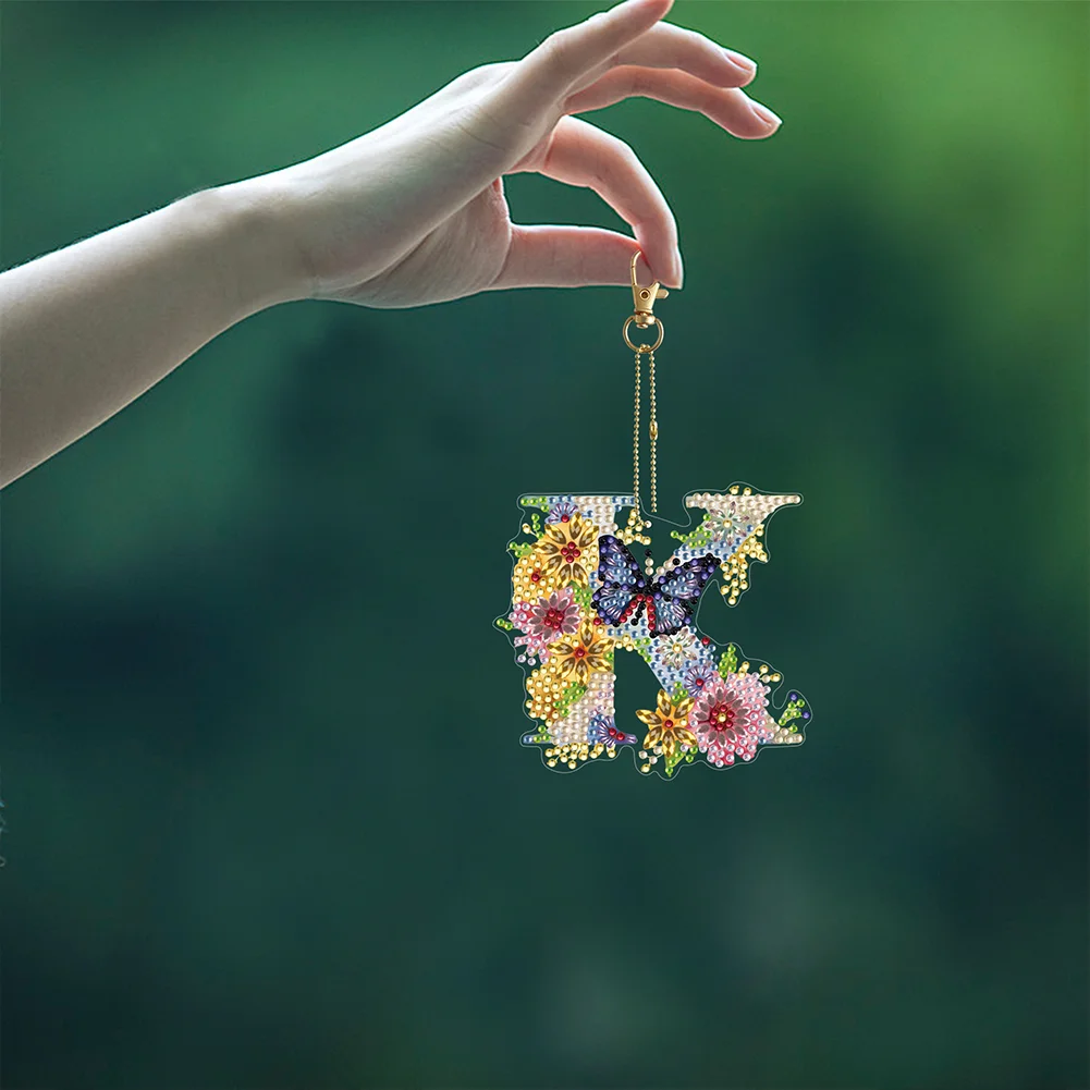 DIY K Diamond Art Key Rings Lettter Keychain Supplies Gift for Kids(Double Sided)