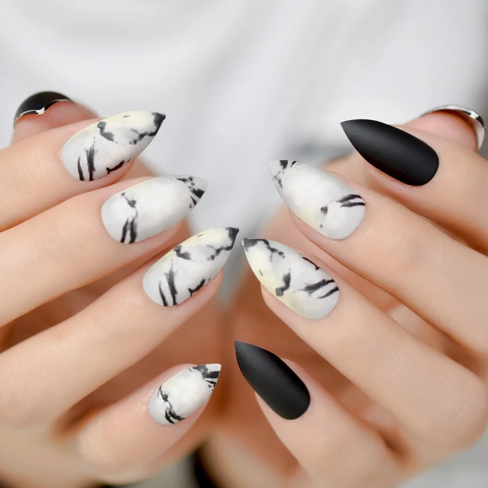 Optional Pure Black Color Detachable Medium Coffin Gelx Tips Matto False Hand Nail Stick On Finger Nails Simple Design 24Pcs/Set-Nail Inspo