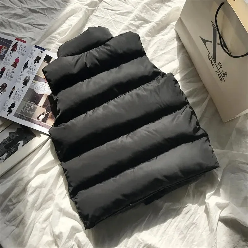 Women Winter Down Vest Female Fashion Warm Loose Solid Color Pockets Zipper Parkas Padded Sleeveless Casual Waistcoat Jackets