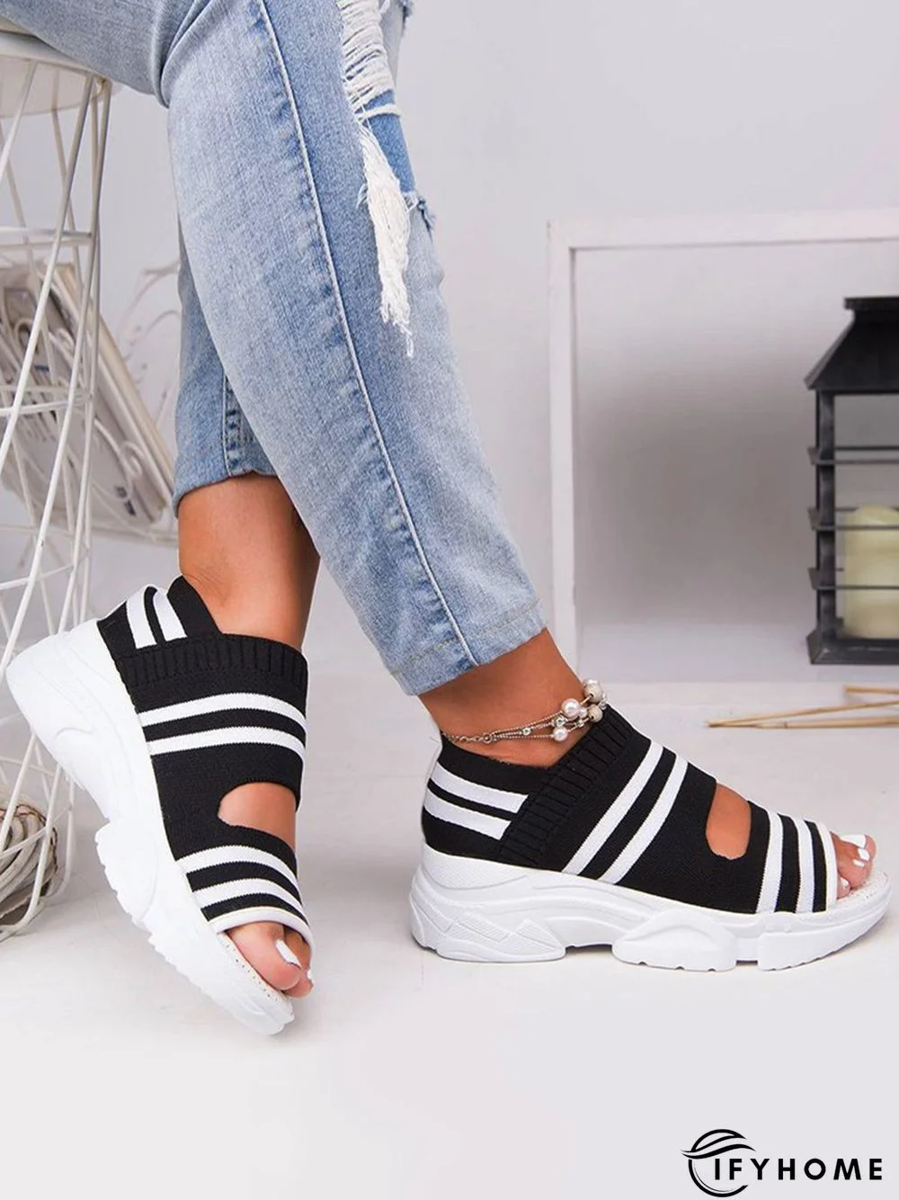 Casual Low Heel Gray Open Toe Sandals | IFYHOME