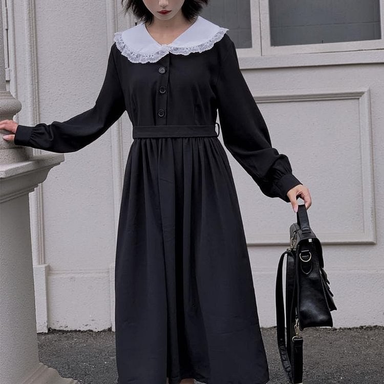 Black Vintage Sailor Long Sleeve Dress SP14304