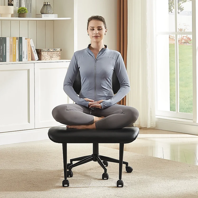 Bestier Cross Legged Office Chair Meditation Chair for Adults with Wheels Kneeling ADHD Chair with Height Adjustable Back Support Leg Rest for Multi Position Bentwood PU Leather