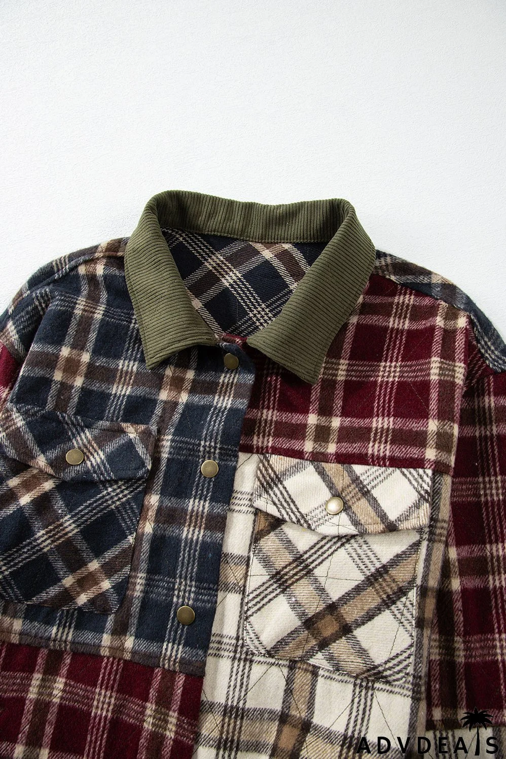 Red Mixed Plaid Patchwork Retro Shacket