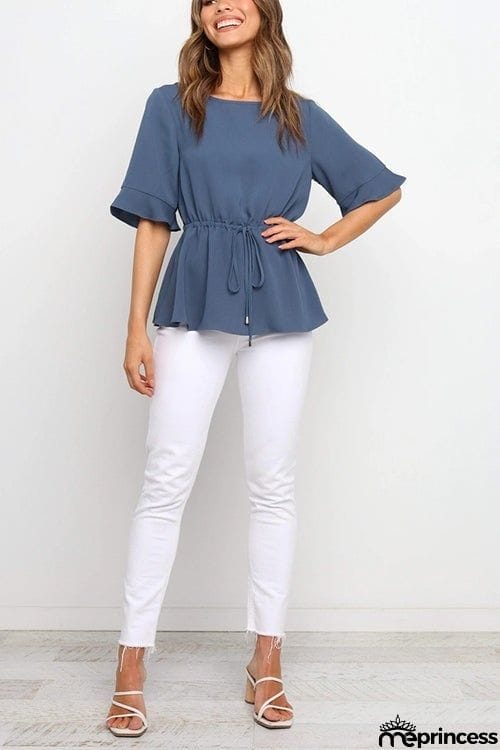 Flares Half Sleeve Drawstring Blouse