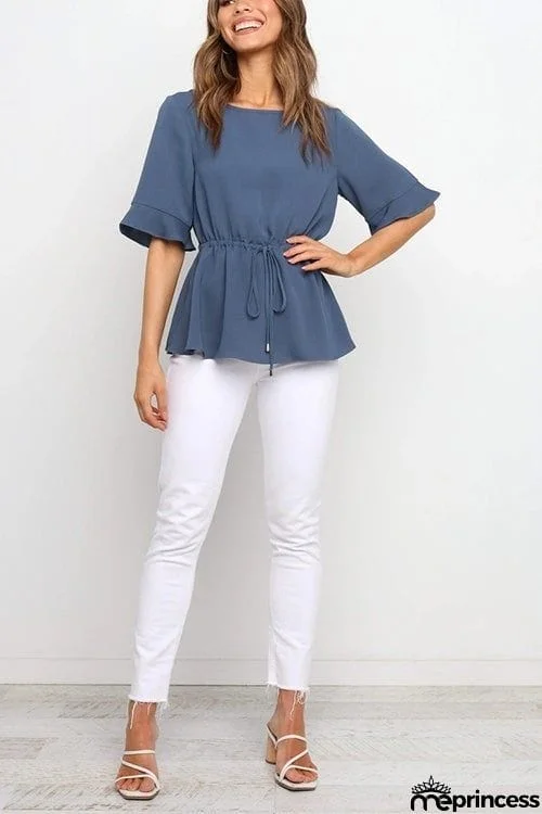 Flares Half Sleeve Drawstring Blouse