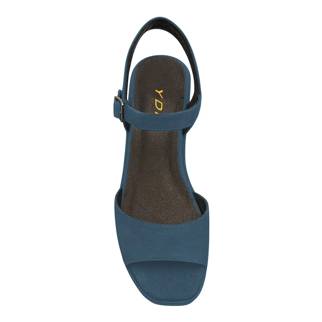 Blue Vegan Suede Ankle Strap Open Toe Platform Sandals for Women