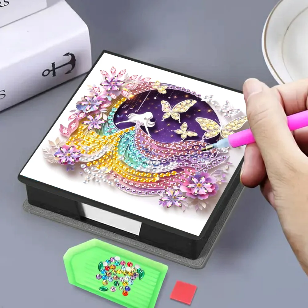 PU Girl Diamond Painting Notecard Box Rhinestones Post It Dispenser