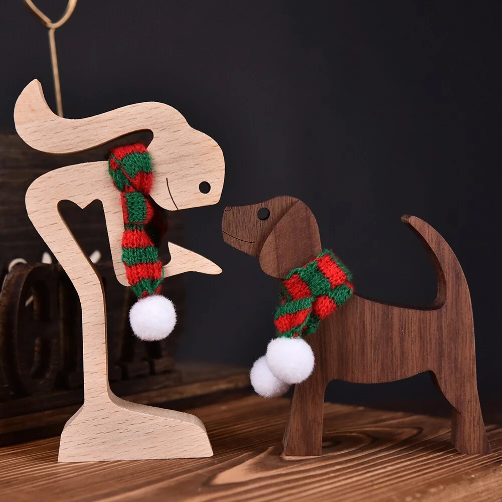 Wooden Dog Christmas Ornaments For Home Decor Craft Figurine New Year's Decor Creative Home Decoration Lovely Gift
