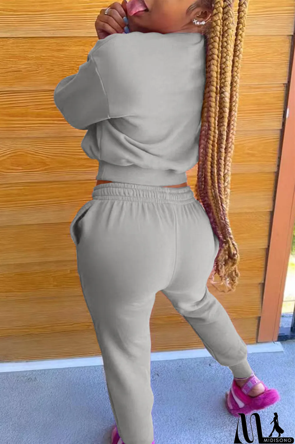 MidiSono - Black Fashion Casual Solid Basic O Neck Long Sleeve Two Pieces