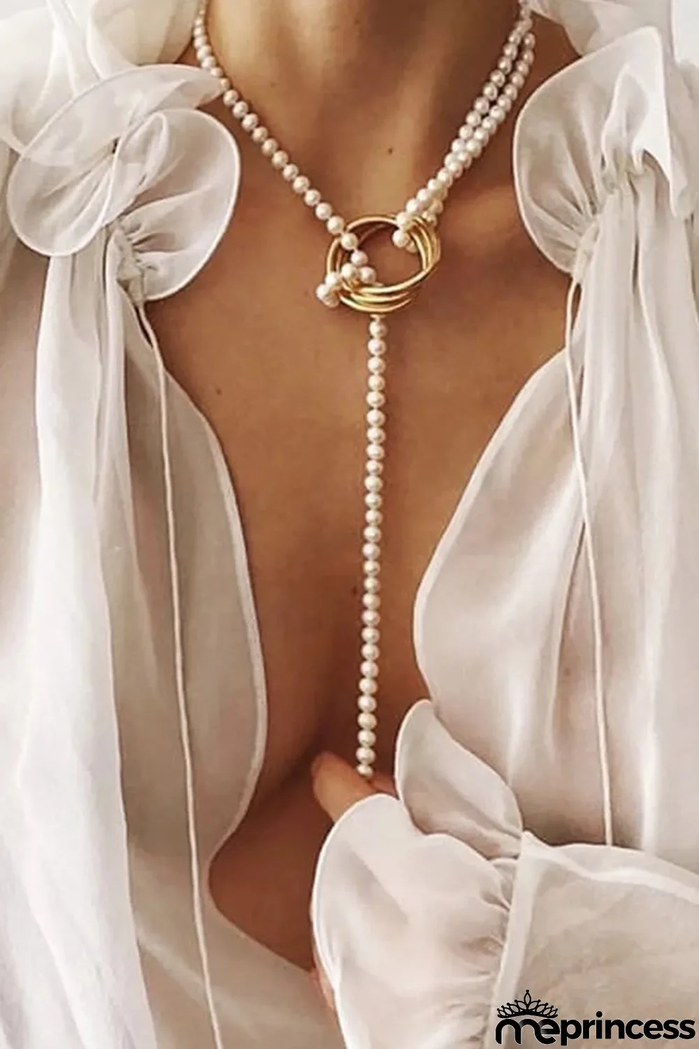 Geometric Gold Plated Pearl Knot Necklace