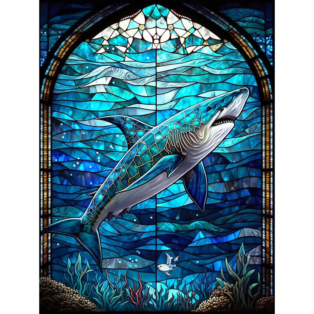 Diamond Painting - Full Round Drill - Stained Glass Shark(30*40cm)