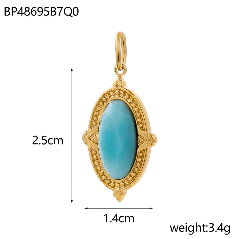 1 Piece 14*25mm 304 Stainless Steel Natural Stone Oval Pendant Jewelry Accessories