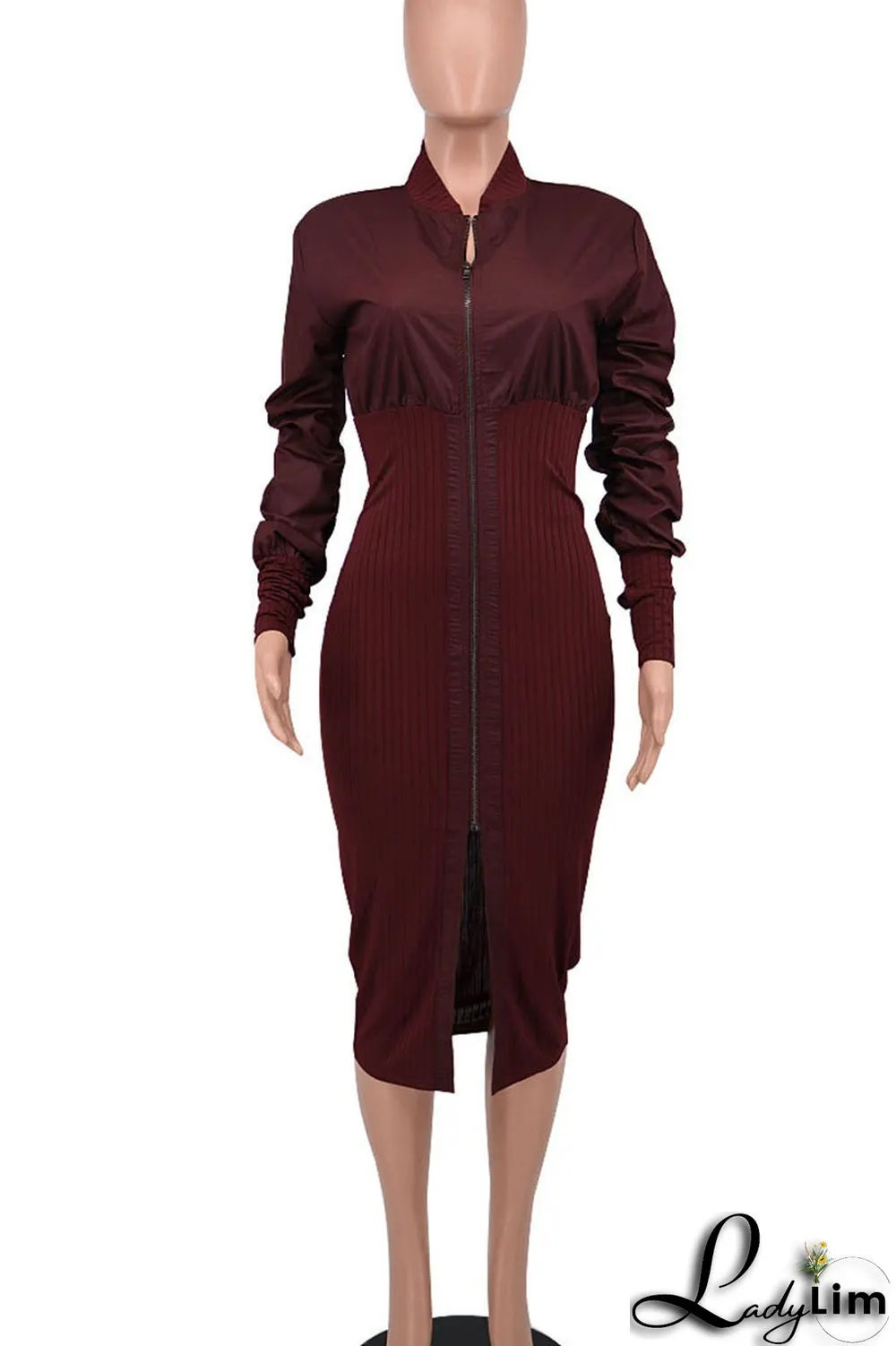 Green Casual Street Solid Split Joint Fold Zipper Collar Dresses