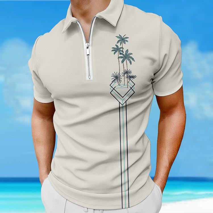 BrosWear Sleek Casual Beige Printing Polo Shirt
