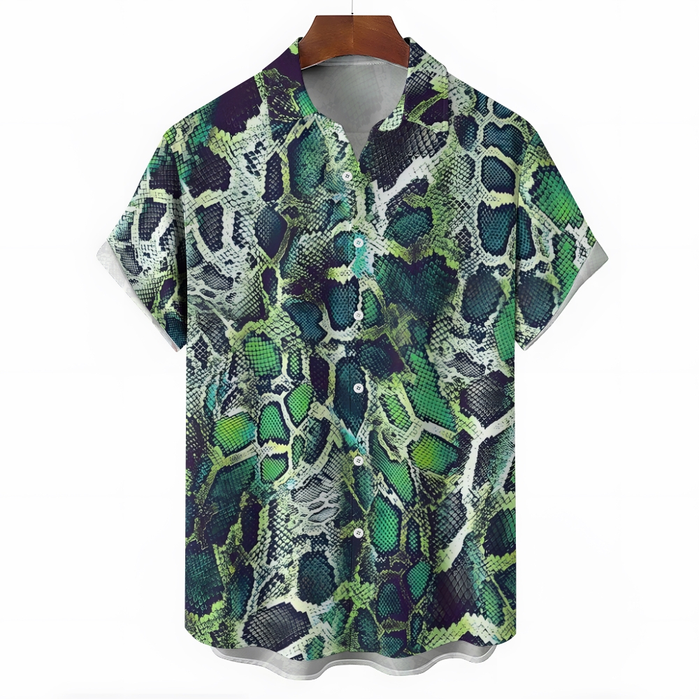 Natural Snake Skin Print Series - Green Ecology Art Design Hawaiian Shirt