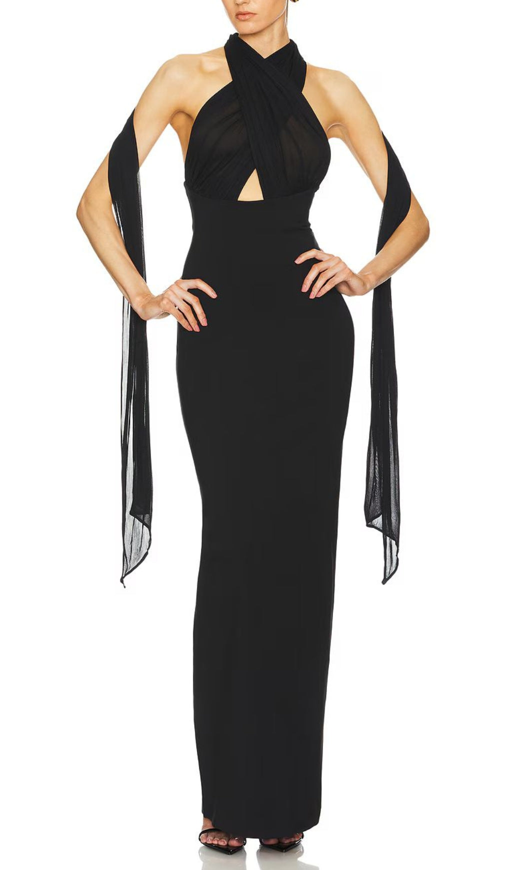 Brittney Black Halter Draped Maxi Dress Flowering Girl