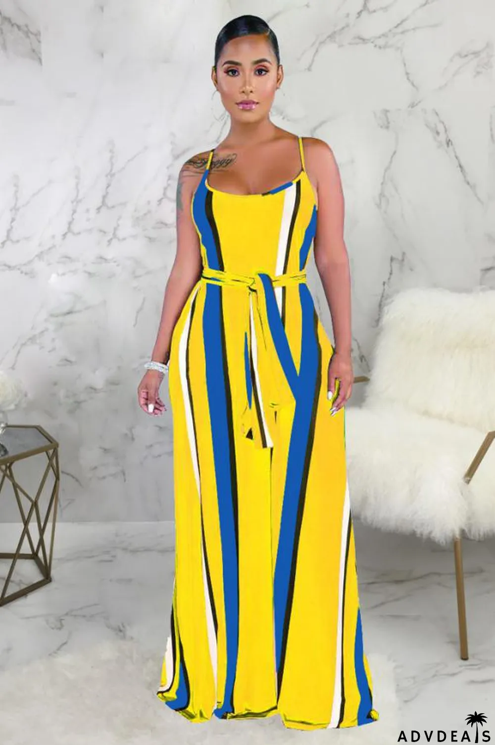 purple Polyester Fashion Sexy Spaghetti Strap Sleeveless Slip A-Line Floor-Length Print asymmetrical Stripe