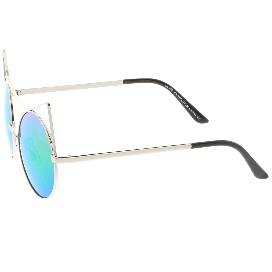 Women's Oversize Open Metal Cat Eye glasses With Colored Mirror Flat Lens 54mm