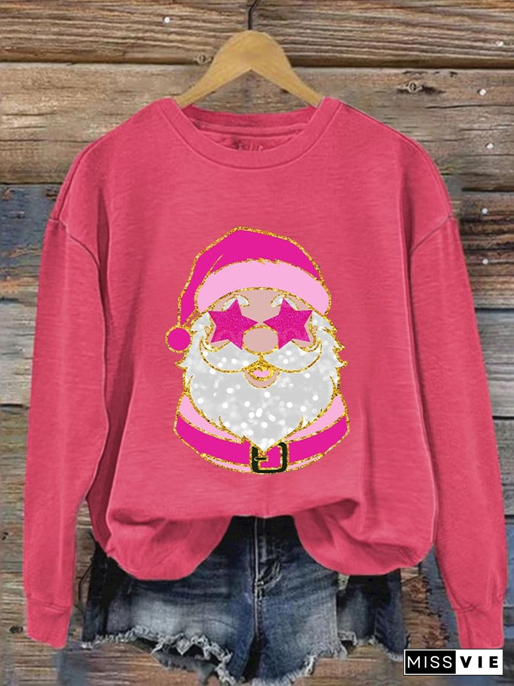 Women's Pink Santa Print Sweatshirt