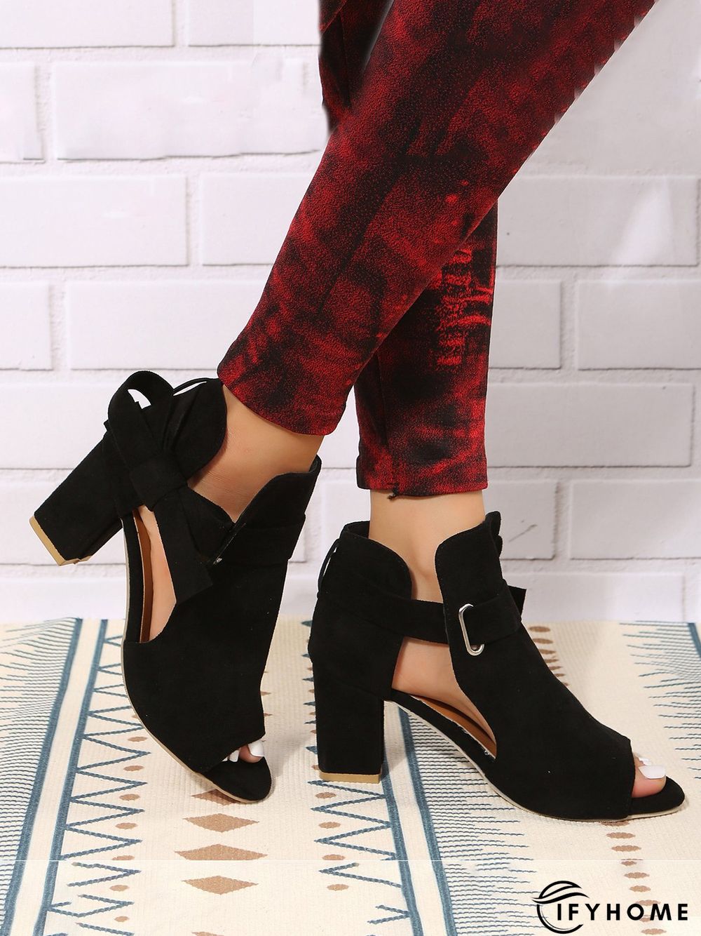 Women's Bow Decor Peep-Toe Chunky Heel Sandals Bootie | IFYHOME
