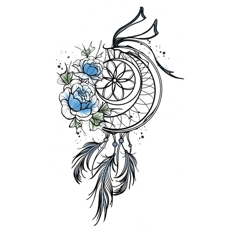 Sdrawing Waterproof Temporary Flower Tattoos Women Beauty Rose Butterfly Flash Feather 3D Fake Tattoo Arm Waist Hand Sticker Men