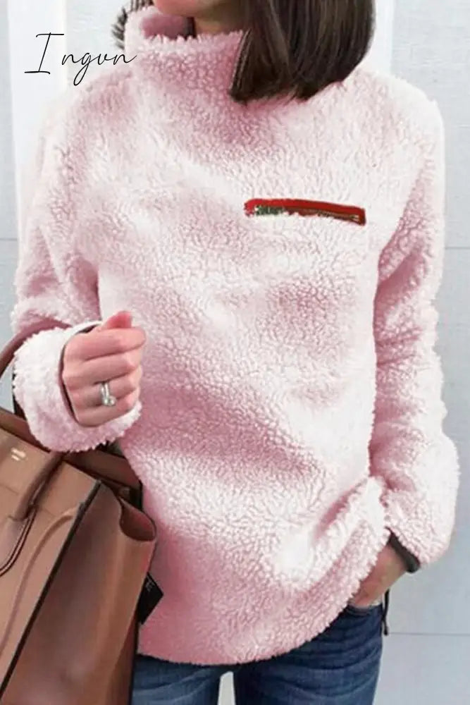 Ingvn - Casual Solid Patchwork Turtleneck Tops Pink / S Tops/Long Sleeve