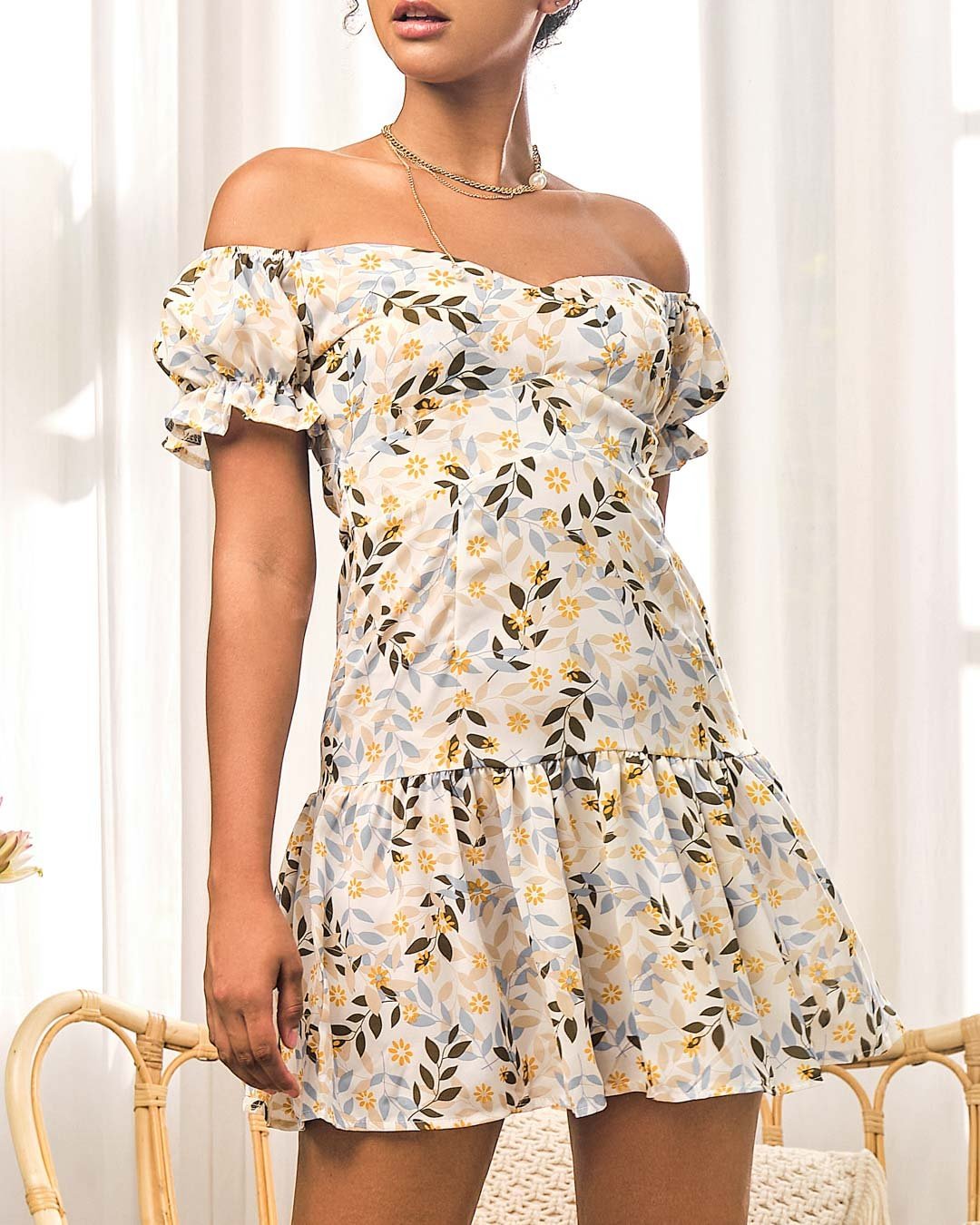 Fashionv-Tropical Print Off-shoulder Dress