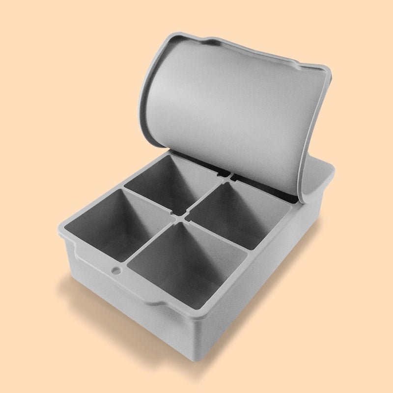 Silicone Large Ice Cube Mold Household Quick Frozen Ice Box Large Size With Lid 6 Holes Square Ice Cube Mold
