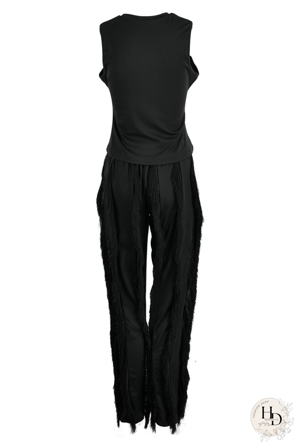 Red Fashion Casual Solid Tassel Patchwork O Neck Sleeveless Two Pieces