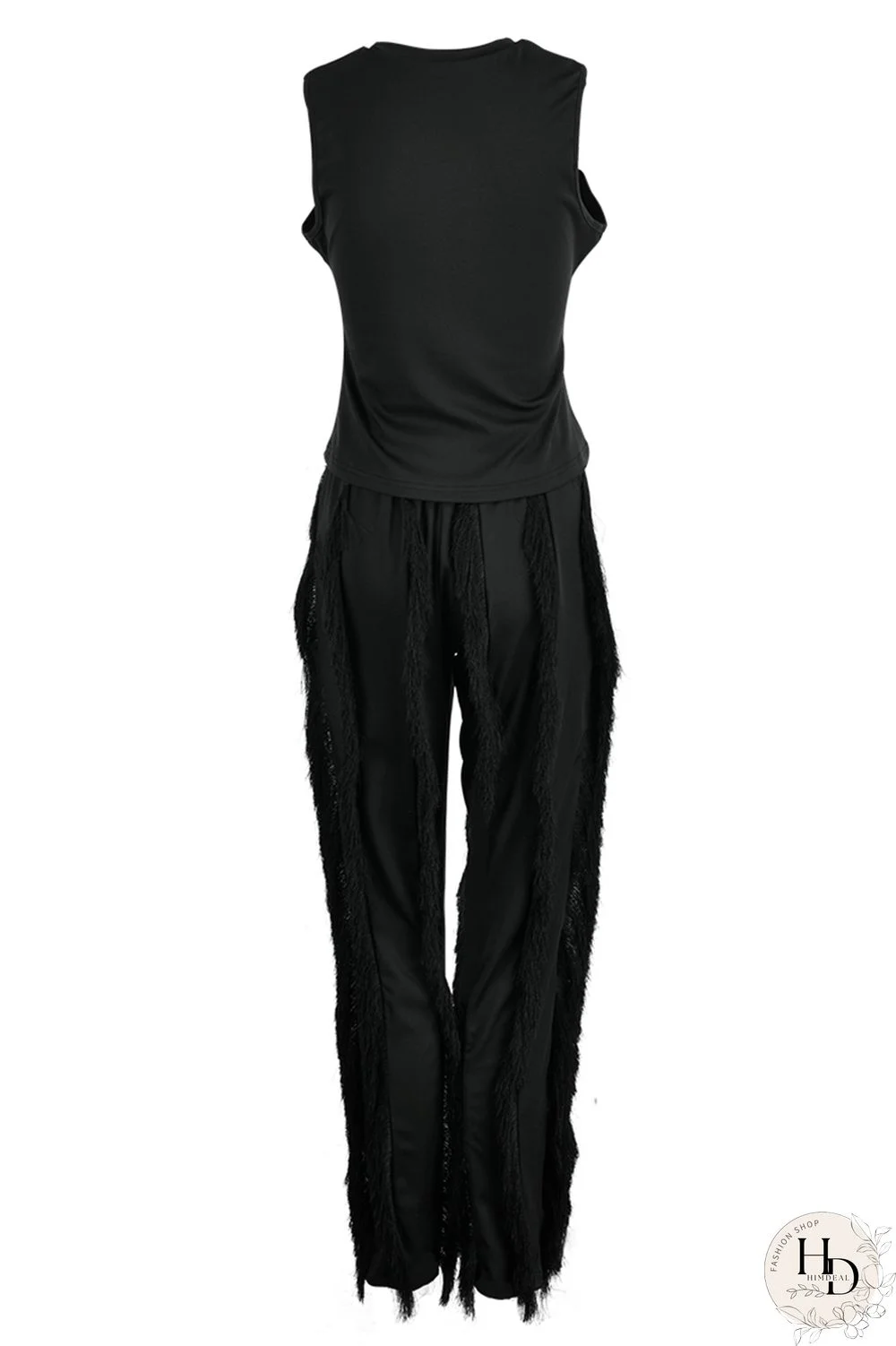 Red Fashion Casual Solid Tassel Patchwork O Neck Sleeveless Two Pieces