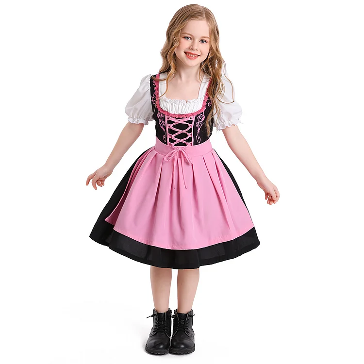  Kids Girls Oktoberfest Team Dress Bavarian Costume Halloween Maid Dress for Girls Beer Festival Outfit