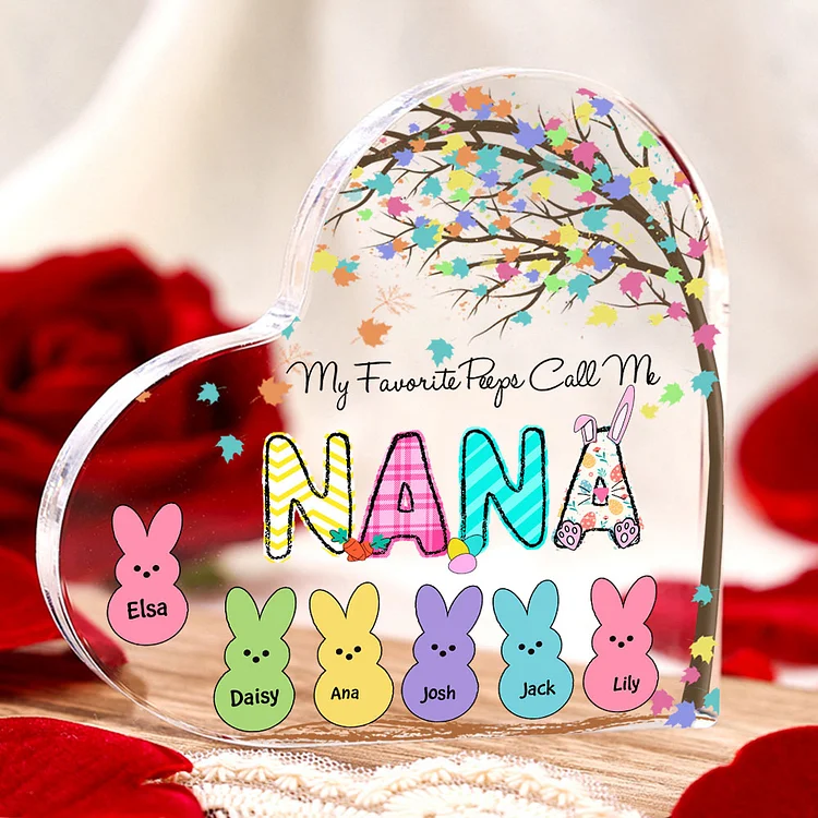 6 Names-Personalized Acrylic Heart Keepsake Custom Names Bunny Acrylic plaque  Ornaments Gifts for Mum/Nan/Nana