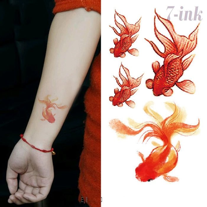 Waterproof Temporary Tattoo sticker Golden Fish tatto Sleeves Water Transfer fake tatoo 10.5*6 cm for kids adults