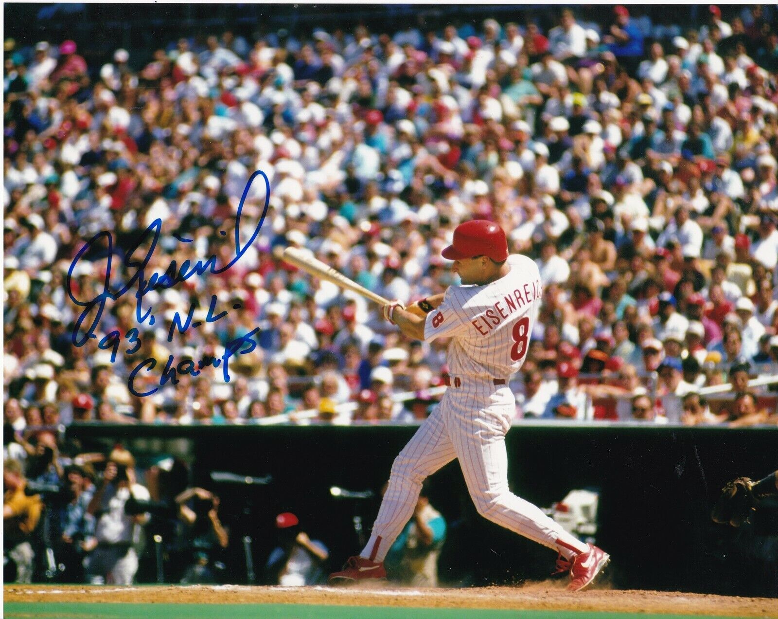 JIM EISENREICH PHILADELPHIA PHILLIES 93 NFL CHAMPS ACTION SIGNED 8x10