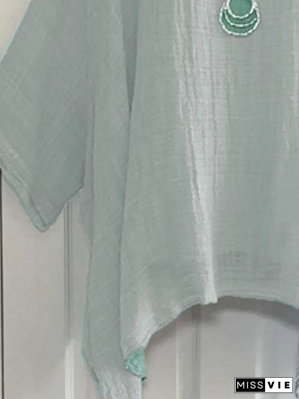 Printed/Dyed Casual Batwing Crew Neck Plus Size Blouse