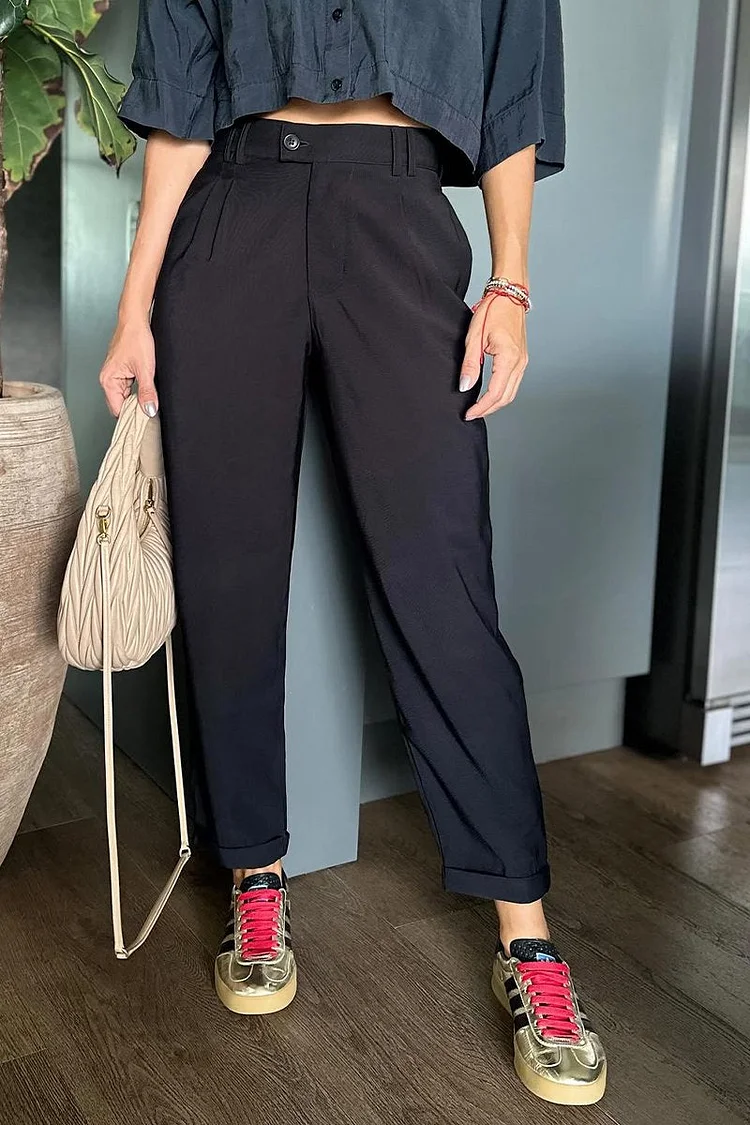 Women's Casual Solid Color Nine-point Suit Pants