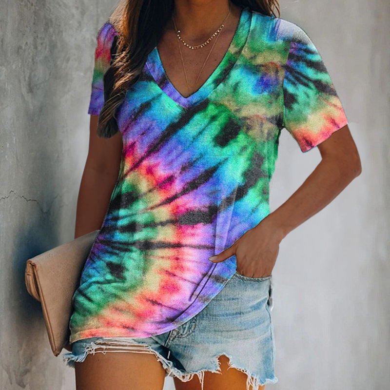 Rainbow Color Print Tie-dye T-shirt