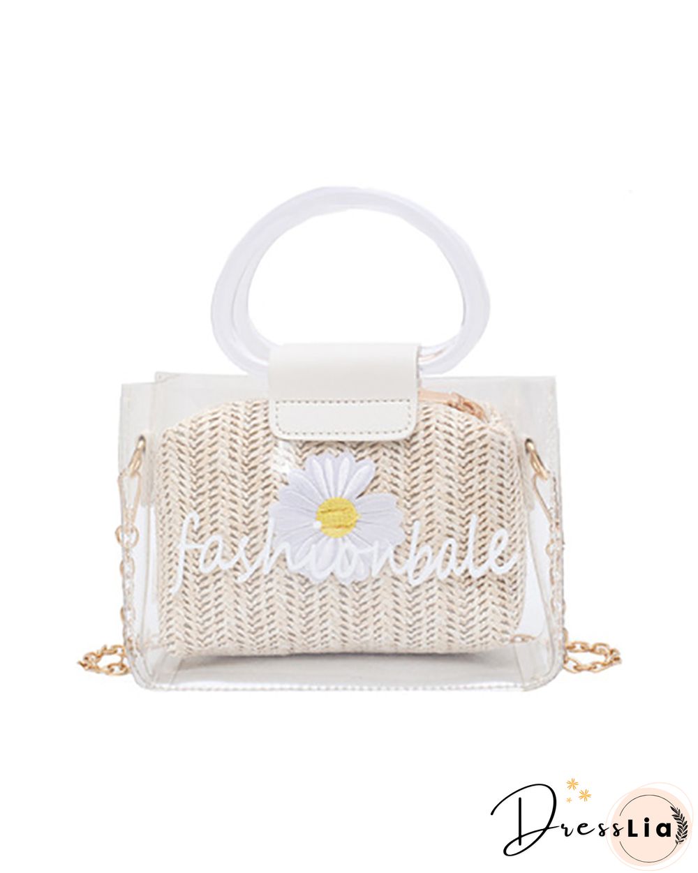 Clear Letter Print Floral Pattern Satchel Bag