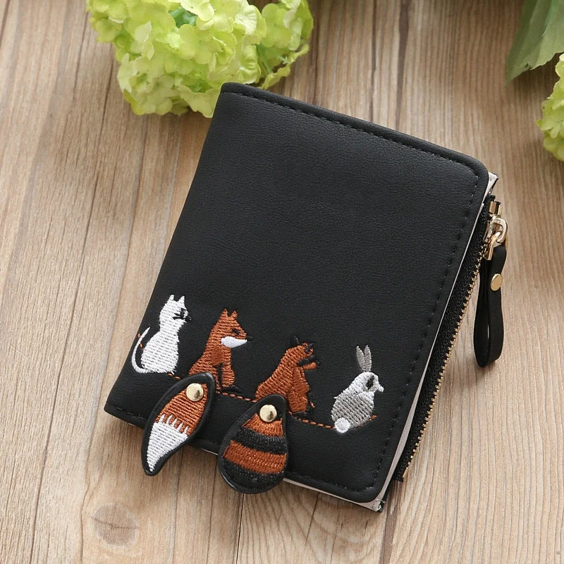 High quality Women's Wallet Lovely Cartoon Animals Short Leather Female Small Coin Purse Hasp Zipper Purse Card Holder For Girls