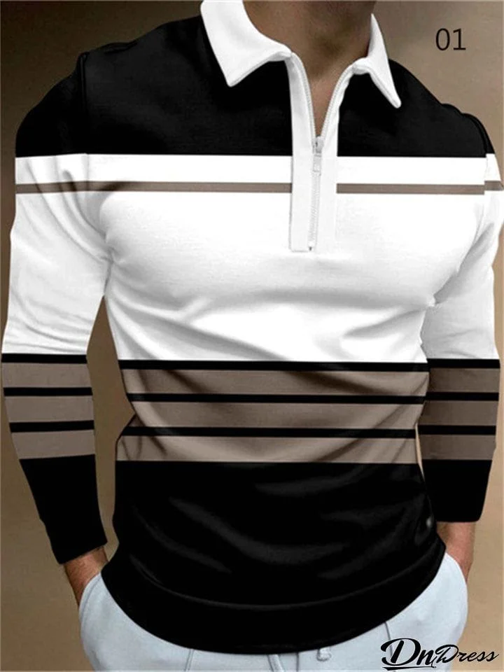 Modern Skinny Fit Long Sleeve Zipper Men's Polo Shirts