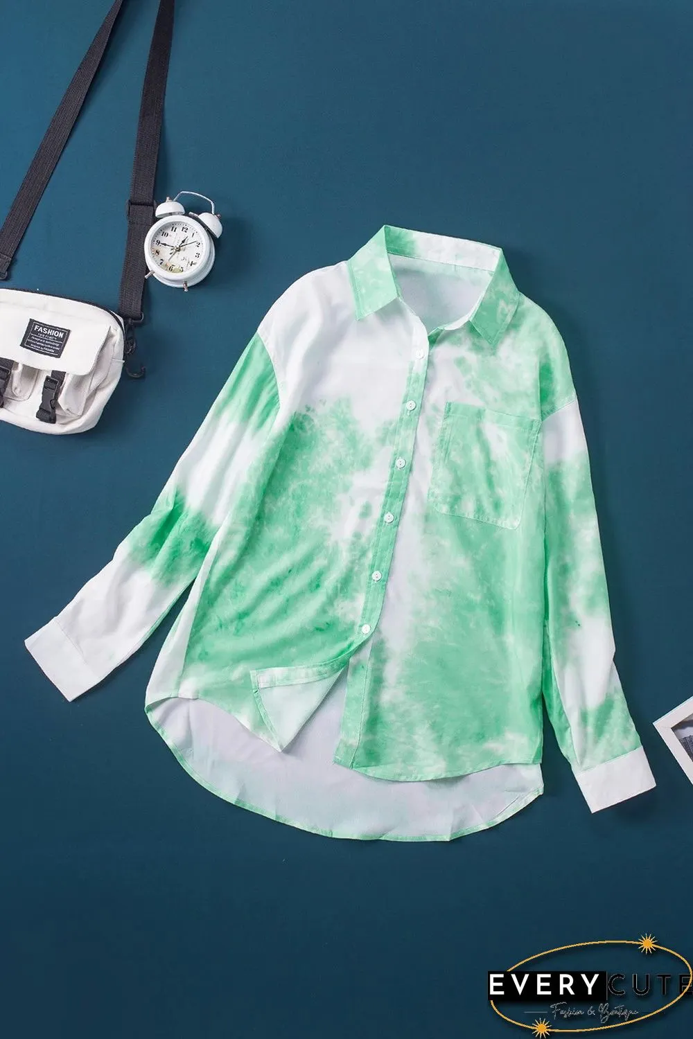 Green Whirlwind Tie Dye Button Shirt with Pocket